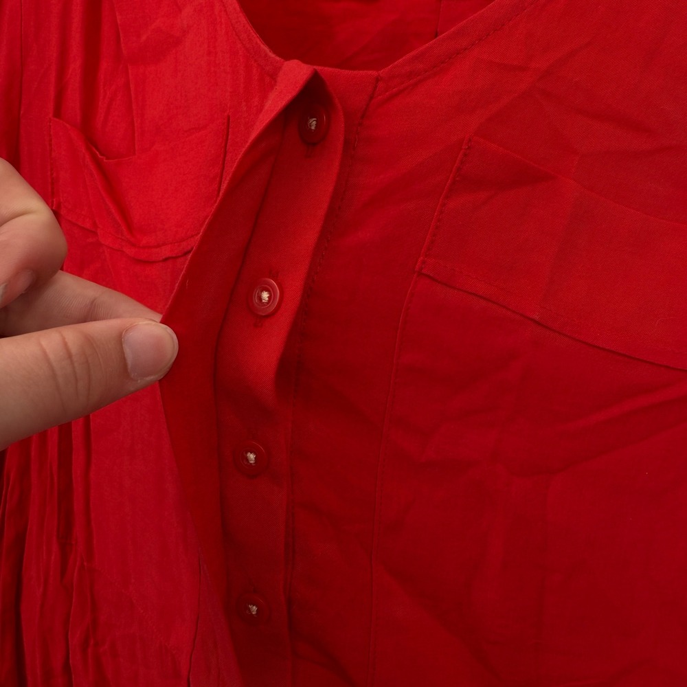 Maeve Red Blouse 3/4 Roll Tab Sleeve Pockets V-Neck Casual Top Sz‎ M Y2K Relaxed - Picture 6 of 10